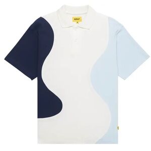Men's GOLF WANG Navy/Sky Blue/White Ripple Knit Polo Shirt - Size XL